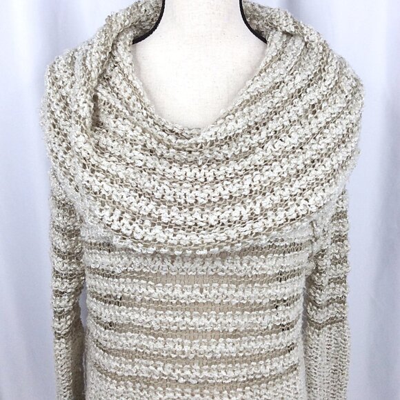 Umgee Cowl Neck Open Weave Tunic Sweater Womens Size Medium Beige Mini Dress - Picture 5 of 9